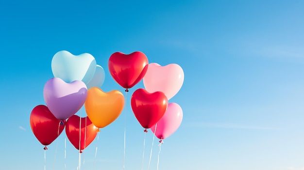 Colorful Hearts in the Sky HeartShaped Balloons Against a Clear Blue Canvas