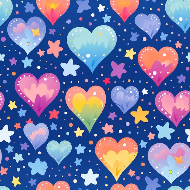 colorful hearts and stars pattern blue background