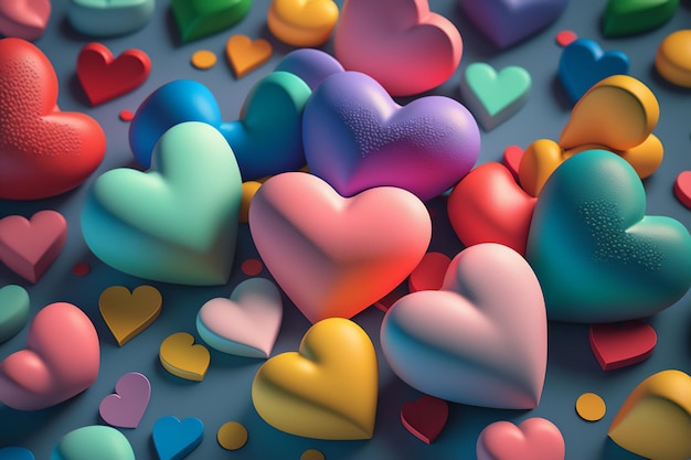 A colorful heartshaped abstract illustration with a lot of hearts