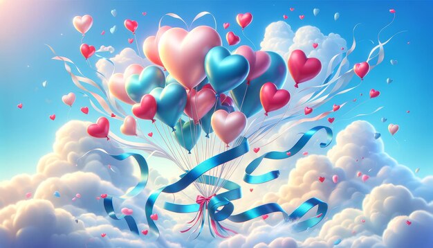 Foto palloncini colorati a forma di cuore nastri ti voglio bene feste di san valentino colombe cupido amore romantico