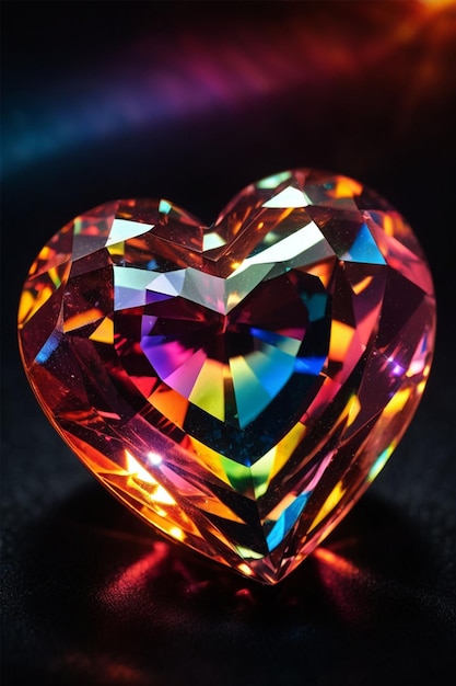 Colorful heartshaped gemstone on a black background close up