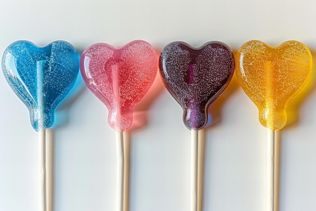 Colorful HeartShaped Lollipops on a Bright Background