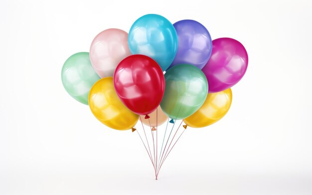 Colorful Helium Balloons on White Background