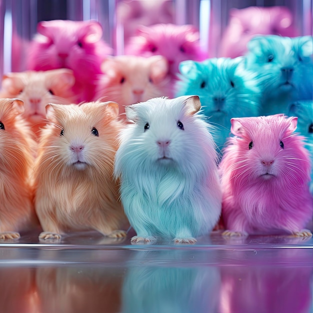 Photo a colorful herd of guinea pigs in a variety of charming colors