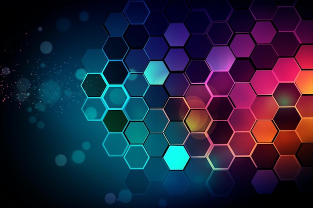 A colorful hexagon background with a blue background