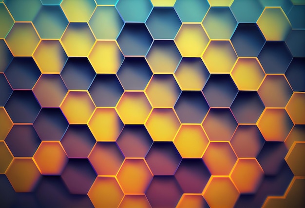 A colorful hexagon pattern with a blue and yellow background.