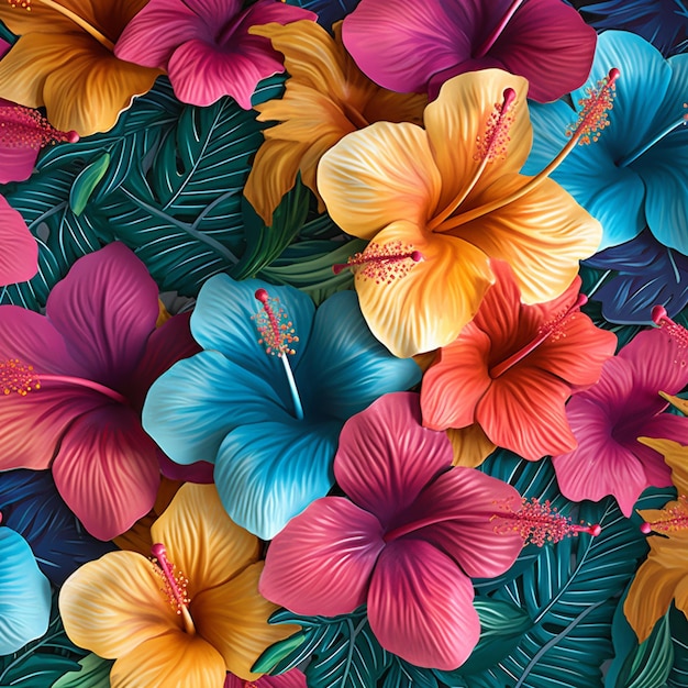 A colorful hibiscus flower wallpaper with a tropical background.