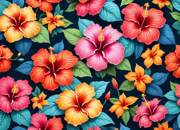 Photo colorful hibiscus pattern background