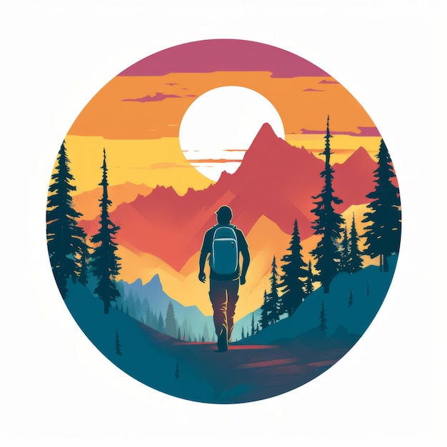 Colorful Hiking Adventure Illustration In Brent Cotton Style