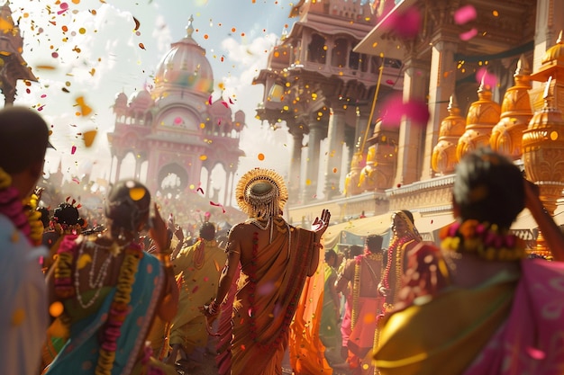 色とりどりのヒンドゥー教の祭りの行列