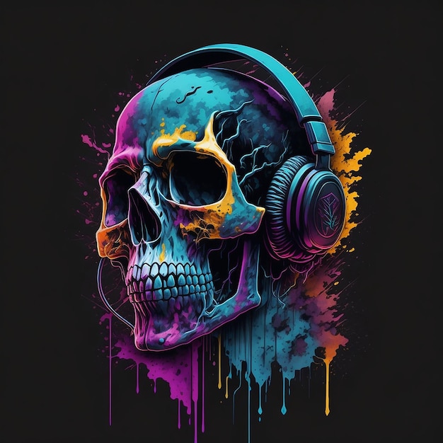 Colorful hiphop skull vector illustration on black background