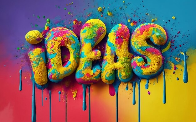 Colorful Hippy Style 'Ideas' Text with 'Billoff' and Powder Paint Splashes
