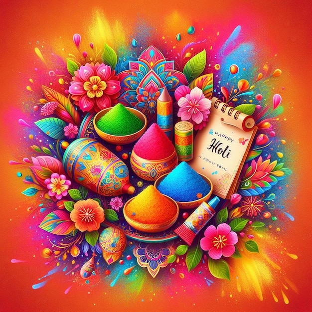 Красочная открытка фестиваля Холи Фестиваль цветов