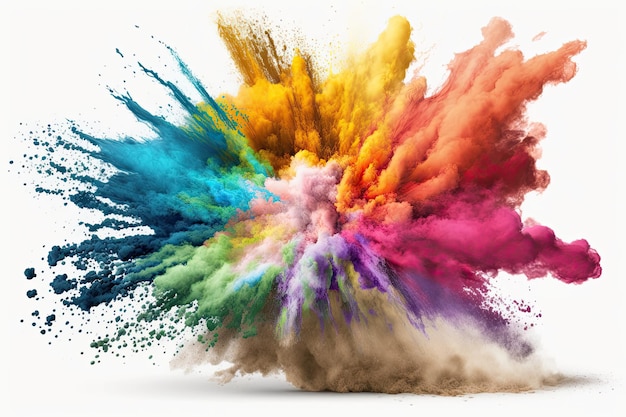 Colorful Holi paint powder explosion isolated on white background