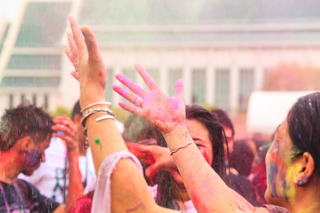 Colorful holi painted hand