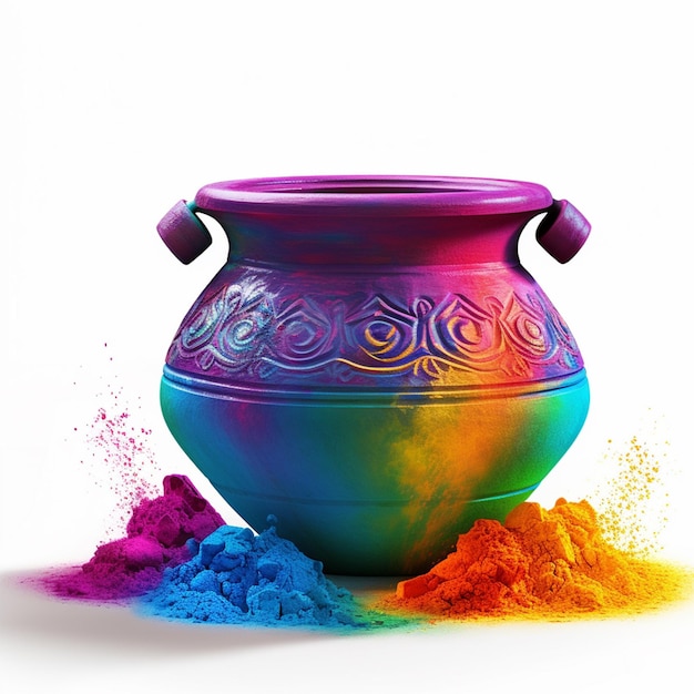 Colorful holi powder in bowl ON white background it closeup on the table happy holi