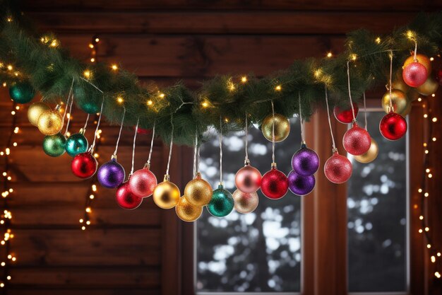 Photo colorful holiday garlands and wreaths