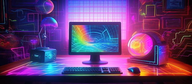 Colorful hologram computer drawing style background AI generated image