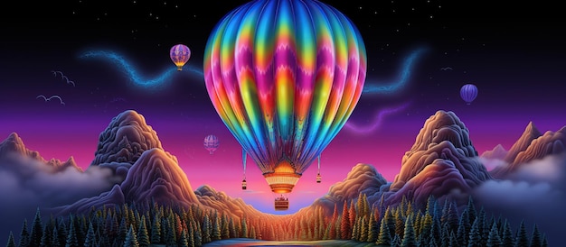 Colorful hologram hot balloon style background AI generated image