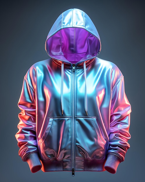 Photo colorful holographic chrome hoodie psychedelic iridescent metallic jacket