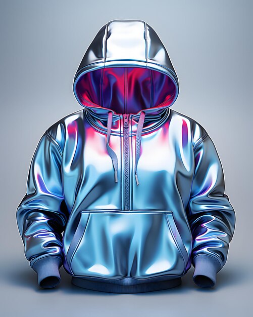 Photo colorful holographic chrome hoodie psychedelic iridescent metallic jacket