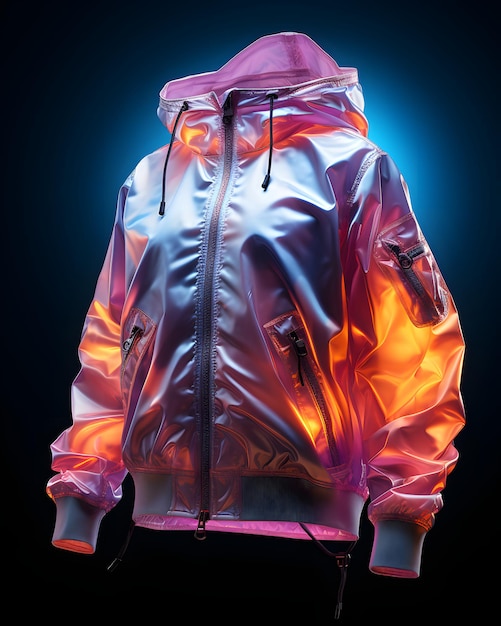 Photo colorful holographic chrome jacket iridescent metallic hoodie
