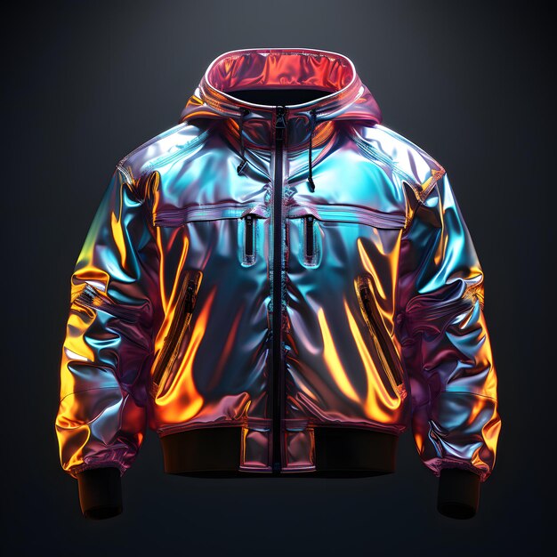 Colorful Holographic Chrome Jacket Iridescent Metallic Hoodie