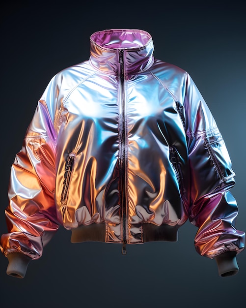 Photo colorful holographic chrome jacket iridescent metallic hoodie