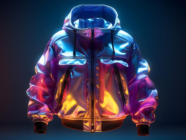 Photo colorful holographic chrome jacket iridescent metallic hoodie