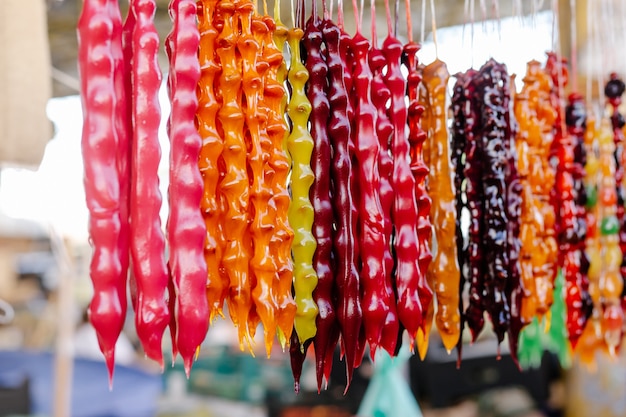 Colorful homemade sweets Churchkhela