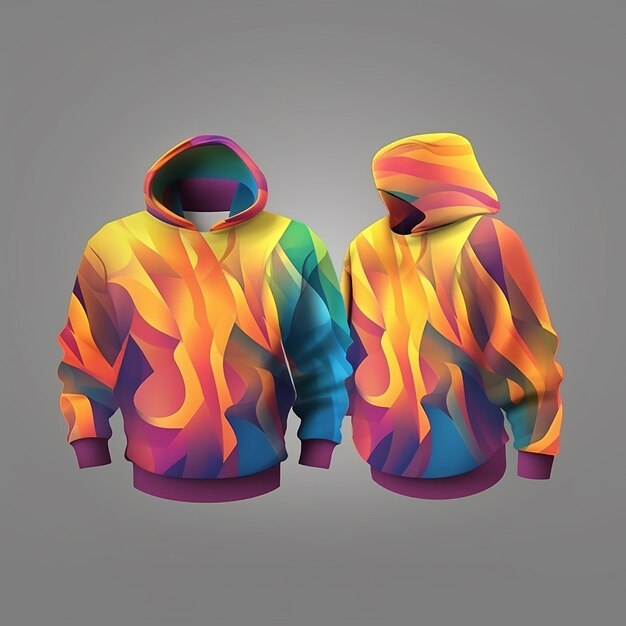 A colorful hoodie with a flame pattern on it