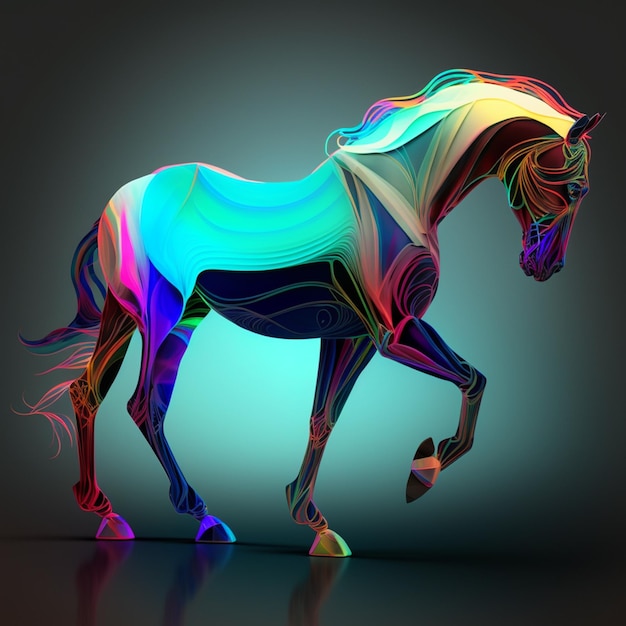 A colorful horse with a black background and a blue background.