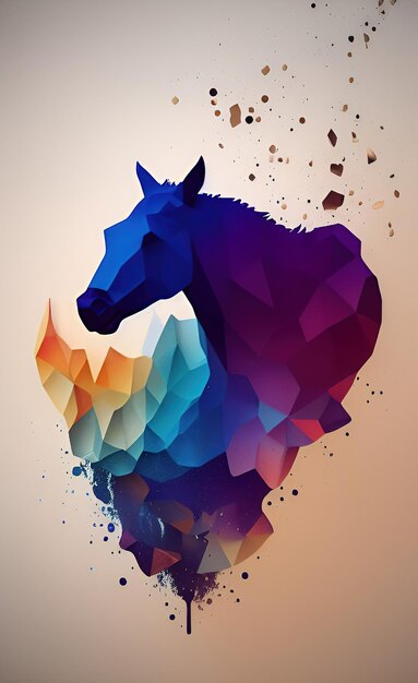 A colorful horse with a blue horse on the background.