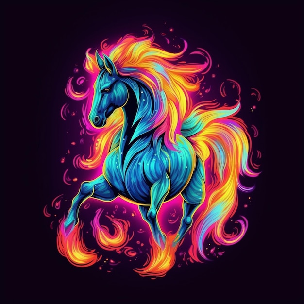 a colorful horse with a long mane and a mane generative ai