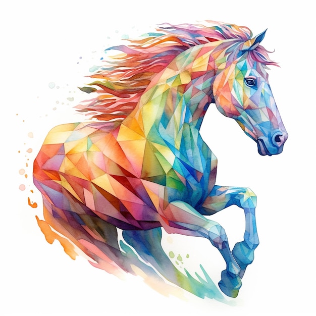 A colorful horse with a rainbow mane and tail.