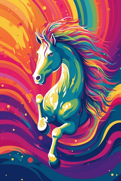 Premium AI Image | A colorful horse with a rainbow mane and tail.