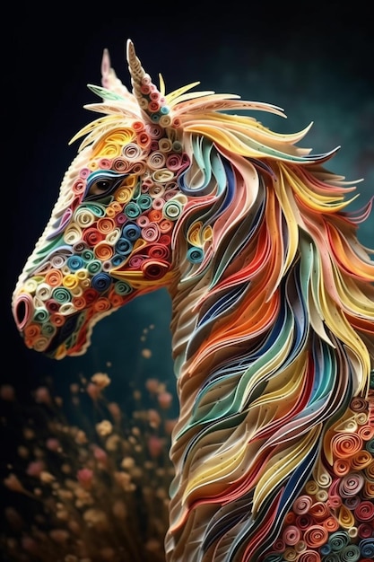 A colorful horse with a rainbow mane.