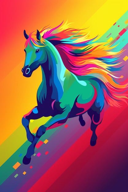 Colorful horse with a rainbow mane