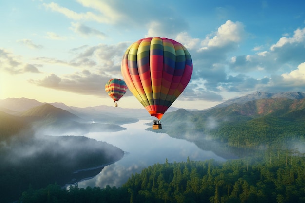 A colorful hot air balloon ascending into the earl 00097 00