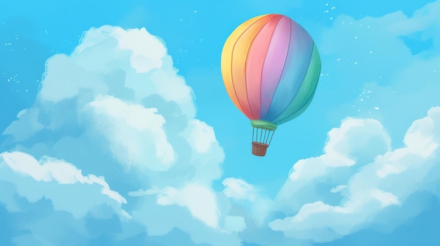 Colorful hot air balloon in blue sky with clouds