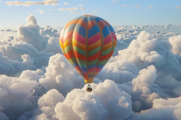 A colorful hot air balloon floating peacefully abo
