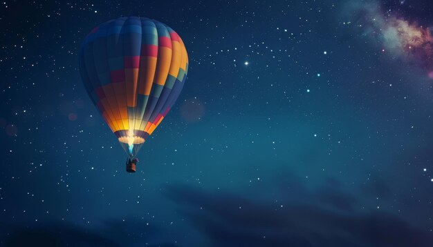 A colorful hot air balloon is floating in the sky above a starry night by ai generated image