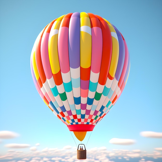 A colorful hot air balloon is flying in the sky.