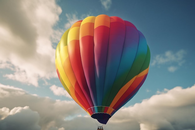 A colorful hot air balloon is flying in the sky.