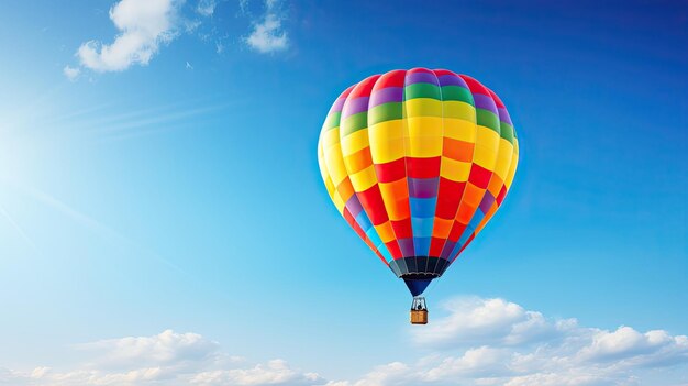 Colorful hot air balloon sailing crystalclear cobalt sky stunning aerial view tranquil Generated by AI