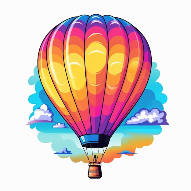 A colorful hot air balloon with a cloud background