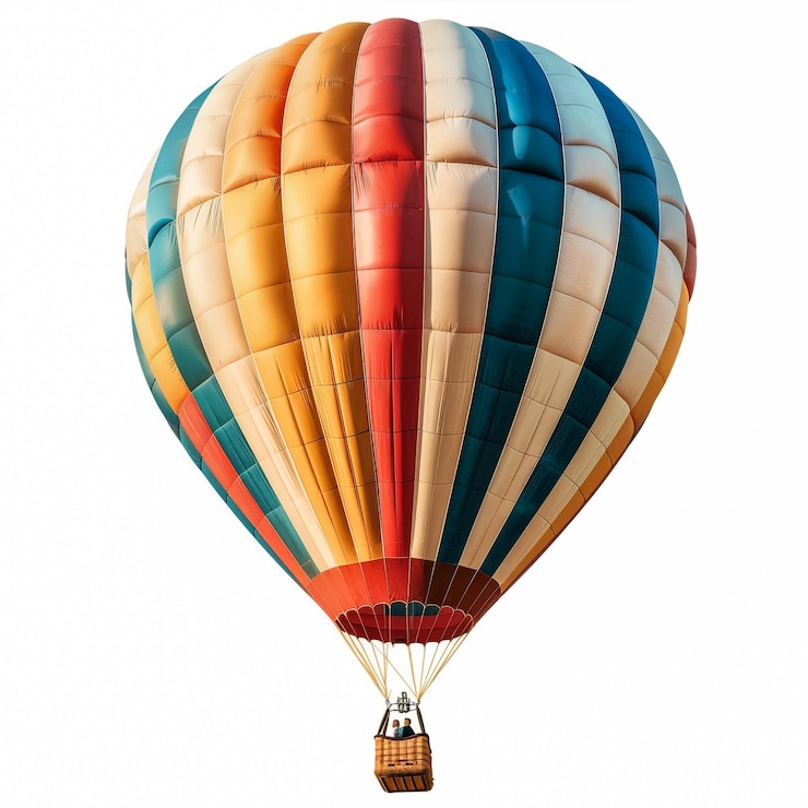 Photo a colorful hot air balloon with a red blue and yellow striped design