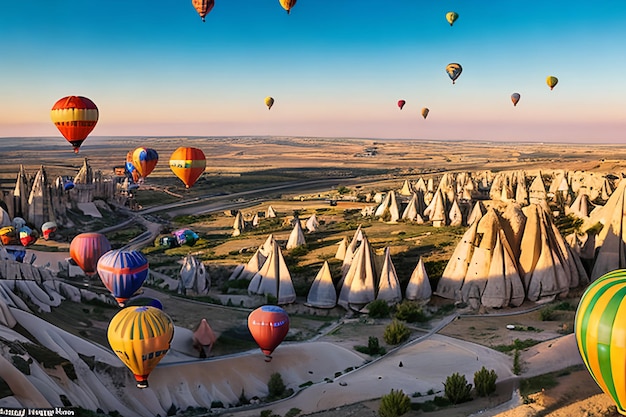 Colorful hot air balloons before launch in Goreme national park Cappadocia Turkey