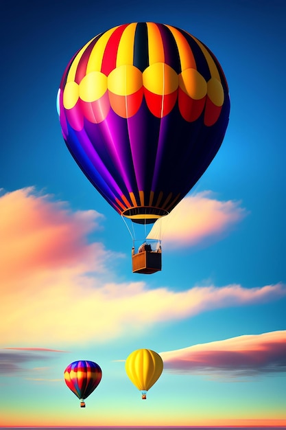 Colorful hot air balloons on blue sky background