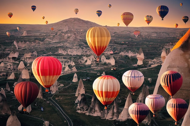 Красочные воздушные шары в Каппадокии Турция 3d иллюстрация